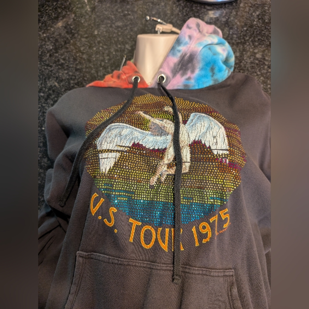 Lauren Moshi Led Zeppelin Black Hoodie with Angel  Tie-Dye Hood Crystal Embel - Picture 5 of 7